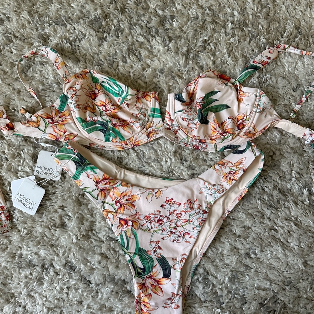 Monday Swimwear Floral Bikini in Blush, Green and Peach